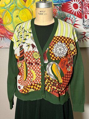 Nice Things Paloma S Green Still Life Print Cardigan Size L